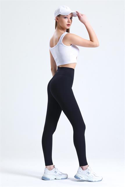 Push-Up Yüksek Bel Şardonlu Toparlayıcı Tayt - Siyah