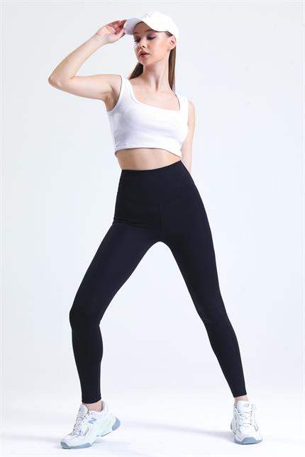 Push-Up Yüksek Bel Şardonlu Toparlayıcı Tayt - Siyah