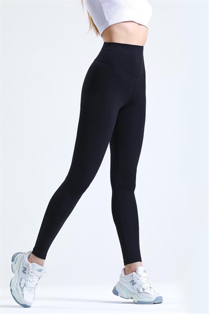 Push-Up Yüksek Bel Şardonlu Toparlayıcı Tayt - Siyah