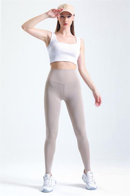 Push-Up Yüksek Bel Şardonlu Toparlayıcı Tayt - Taş