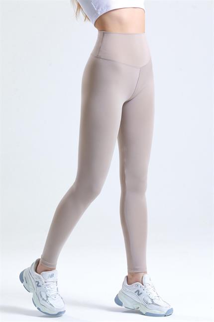 Push-Up Yüksek Bel Şardonlu Toparlayıcı Tayt - Taş