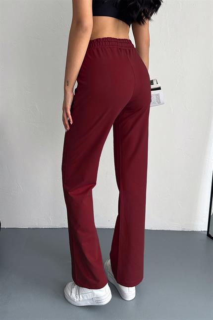 Yüksek Bel Kompakt Penye Yumuşak Dokulu Palazzo Eşofman - Bordo