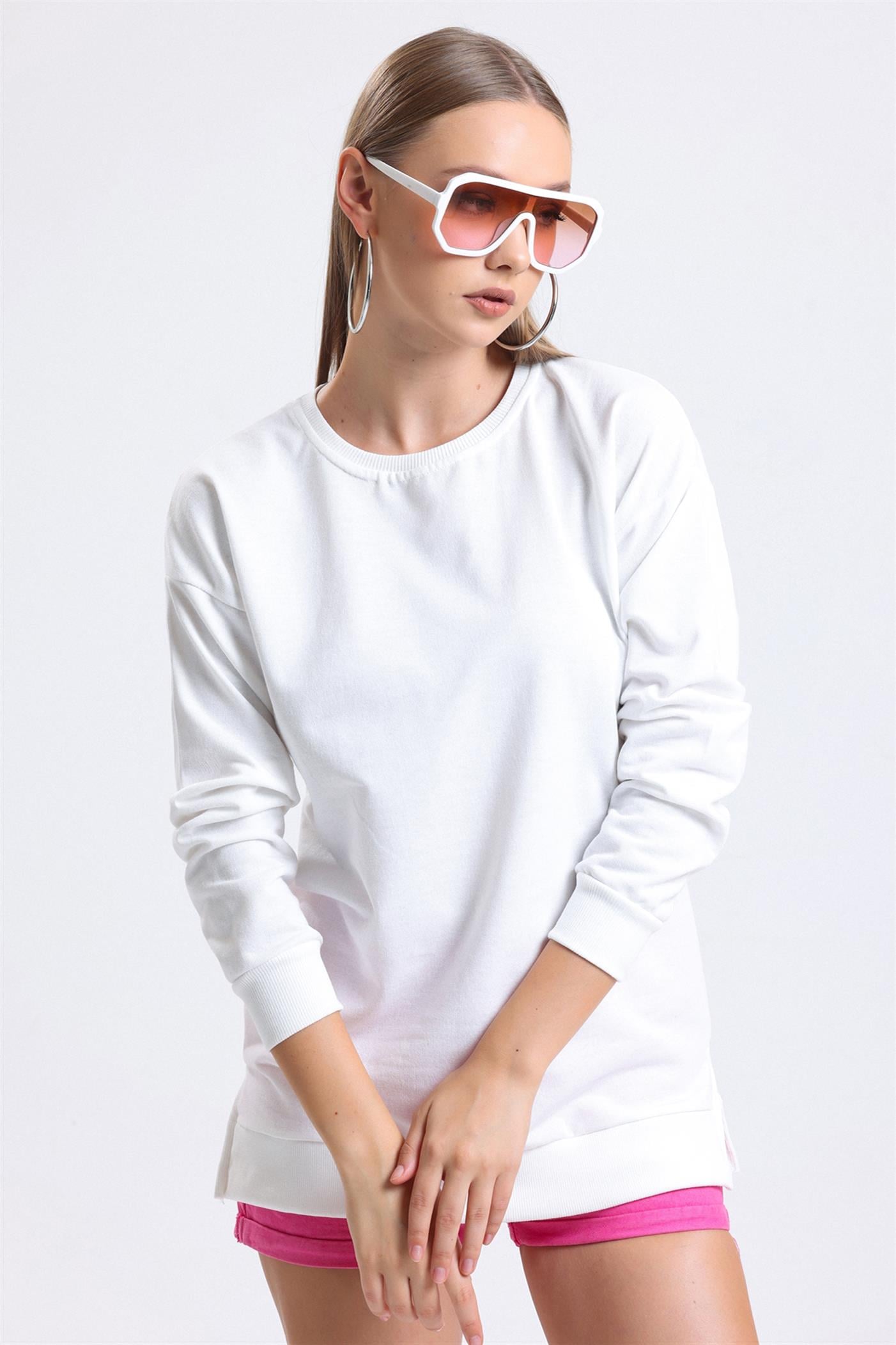 Bisiklet Yaka Basic Salaş Sweatshirt - Ekru