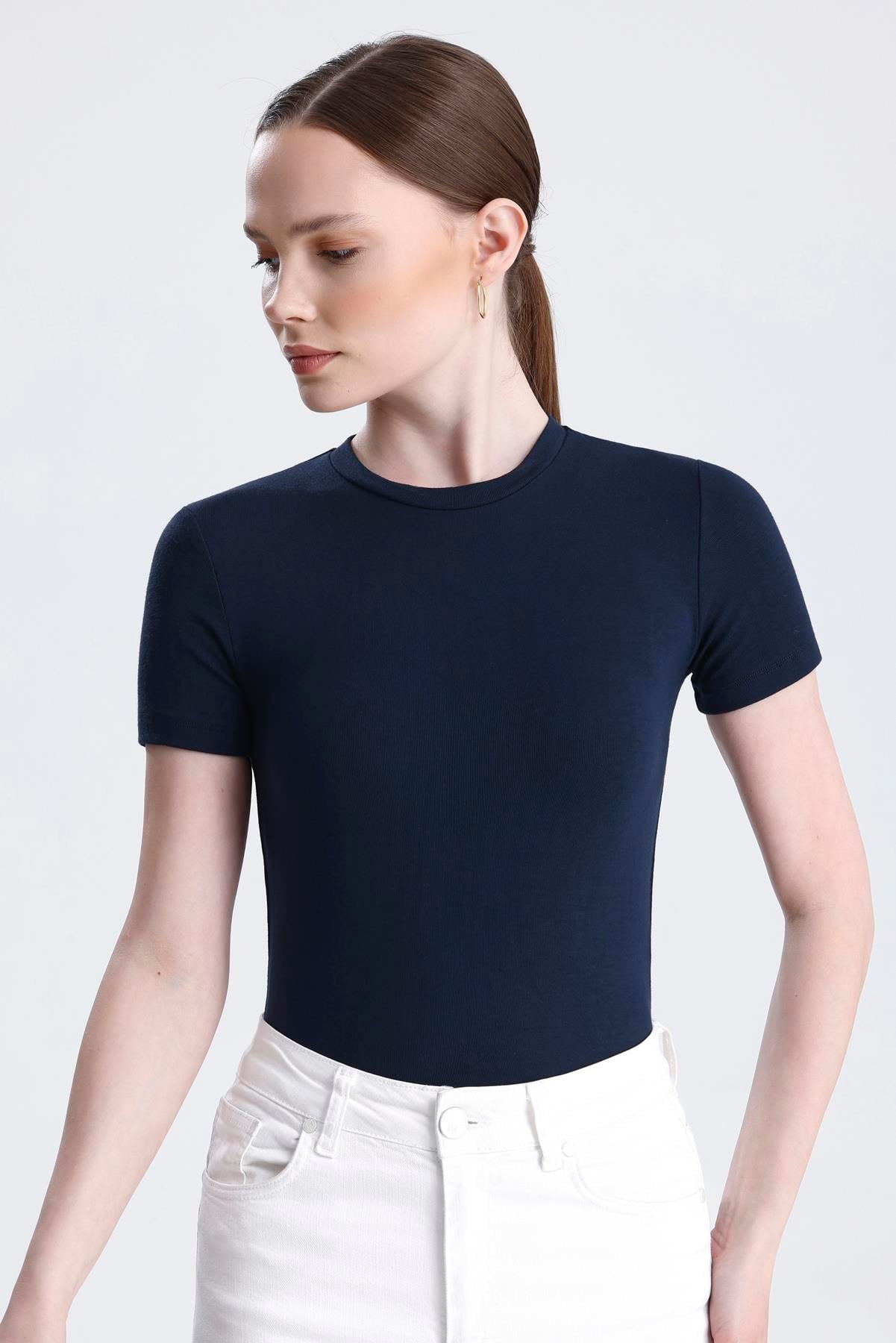 Bisiklet Yaka Kısa Kollu Modal Body - Lacivert