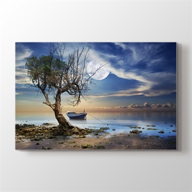 Kumsaldaki Kurumuş Ağaç ve Sandal Yağlıboya Kanvas Tablo