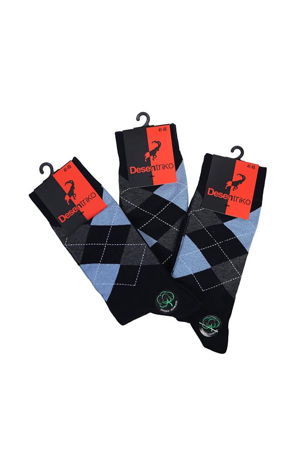 Mens Baklava Patterned Cotton 3-pack Socks Navy Blue