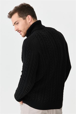 Мужская водолазка вязаный шерстяной свитер черный