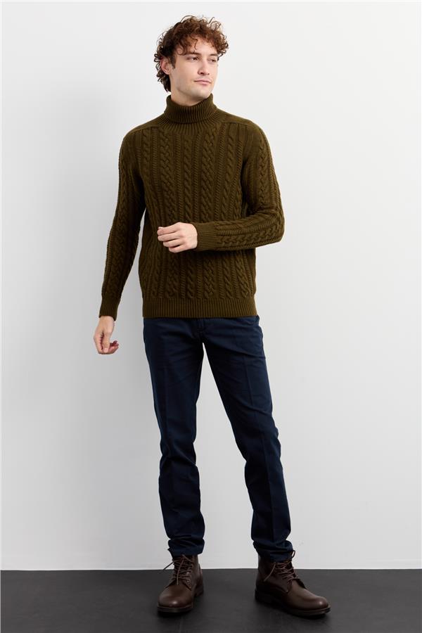 Мужская водолазка вязаный шерстяной свитер зеленый