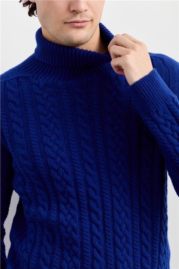 Мужская водолазка вязаный шерстяной свитер темно-синий