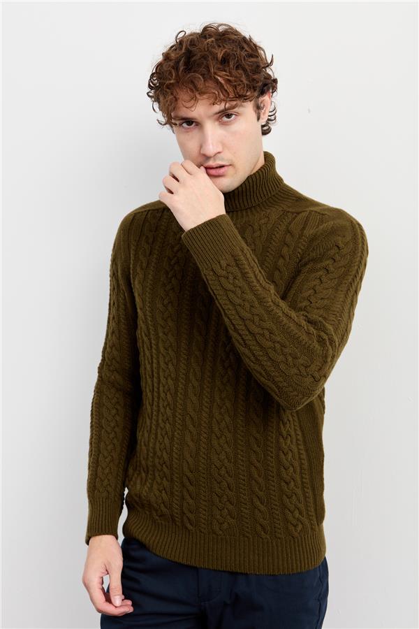 Мужская водолазка вязаный шерстяной свитер зеленый