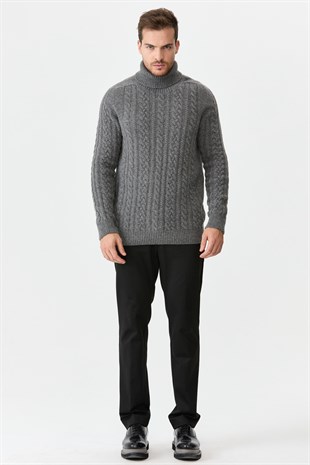 Мужская водолазка вязаный шерстяной свитер пепельно-серый