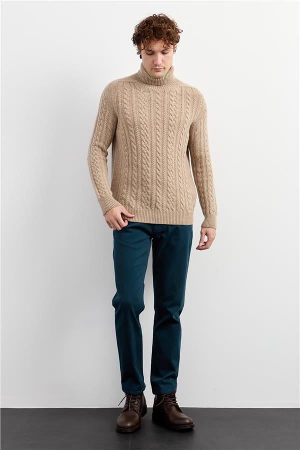 Мужская водолазка вязаный шерстяной свитер темно-бежевый