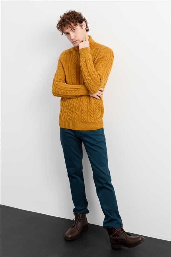 Мужская водолазка вязаный шерстяной свитер горчичный цвет