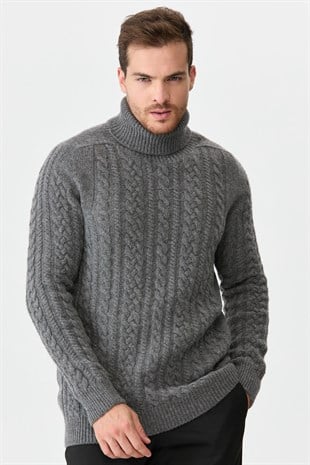 Мужская водолазка вязаный шерстяной свитер пепельно-серый
