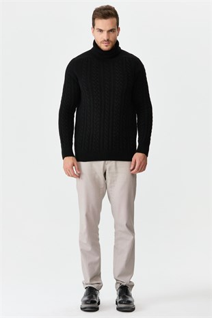 Мужская водолазка вязаный шерстяной свитер черный