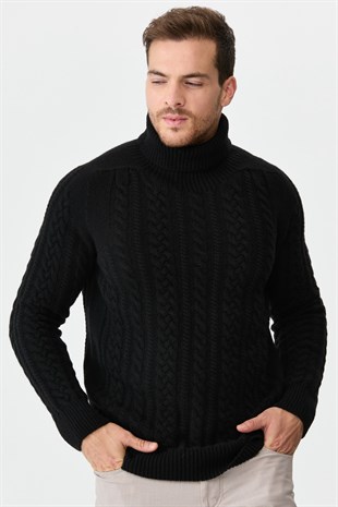 Мужская водолазка вязаный шерстяной свитер черный