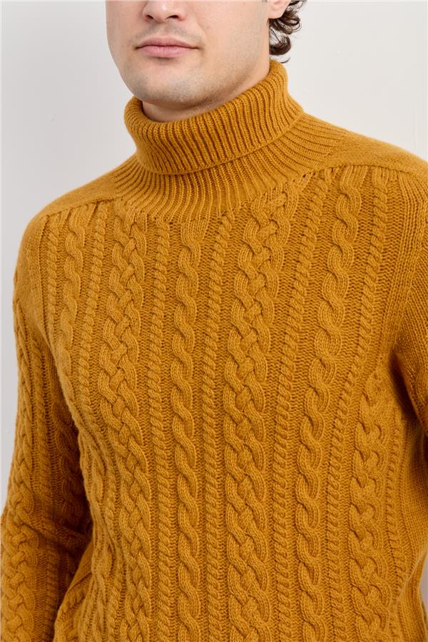Мужская водолазка вязаный шерстяной свитер горчичный цвет