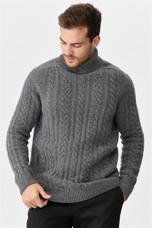 Мужская водолазка вязаный шерстяной свитер пепельно-серый