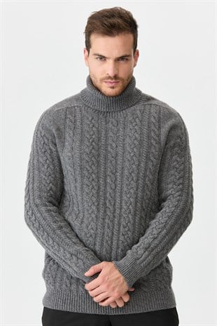 Мужская водолазка вязаный шерстяной свитер пепельно-серый