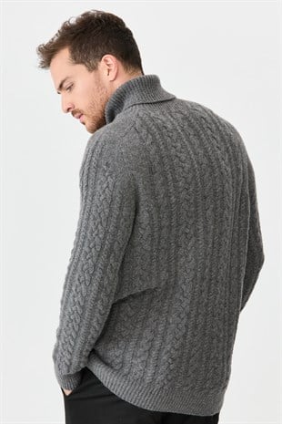 Мужская водолазка вязаный шерстяной свитер пепельно-серый
