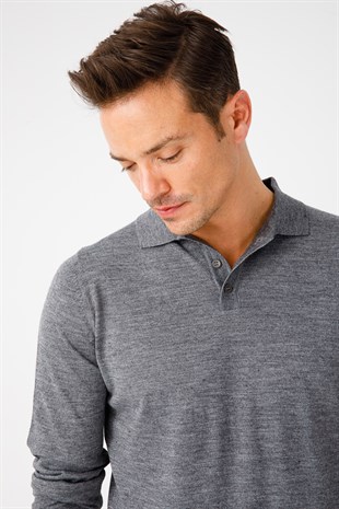 Мужской базовый трикотажный свитер с воротником-поло Пепельно-серый