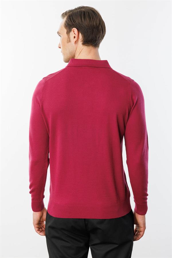 Erkek Basic Polo Yaka İnce Triko Kazak Sıklamen