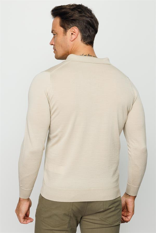 Мужской базовый трикотажный свитер с воротником поло Бежевый