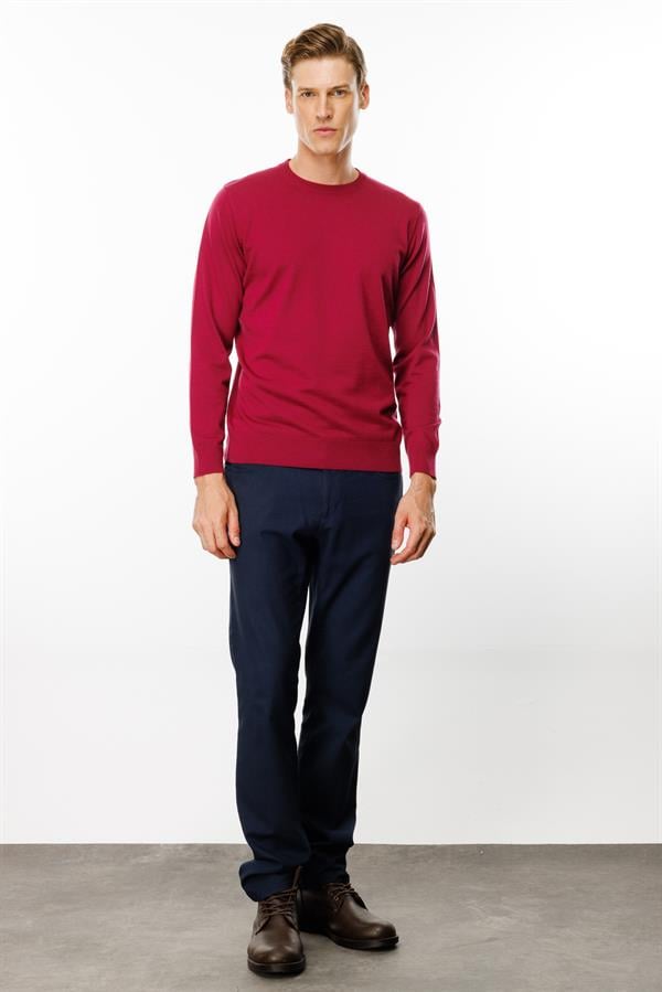 Erkek Basic Sıfır Yaka İnce Triko Kazak Sıklamen