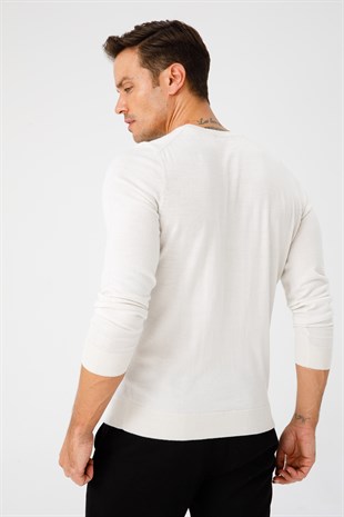 Классический трикотаж с круглым вырезом для мужчин Свитер цвета кости