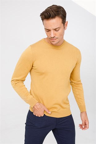 Мужской базовый свитер с круглым вырезом и трикотажем Пепельный верблюжий