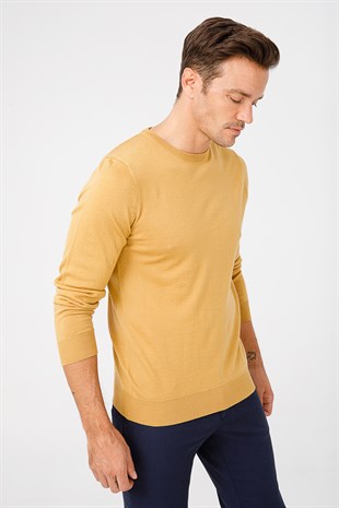 Мужской базовый свитер с круглым вырезом и трикотажем Пепельный верблюжий