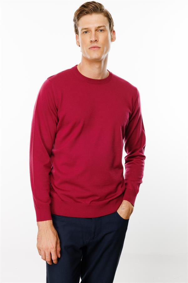 Erkek Basic Sıfır Yaka İnce Triko Kazak Sıklamen