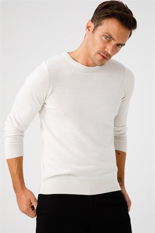 Классический трикотаж с круглым вырезом для мужчин Свитер цвета кости