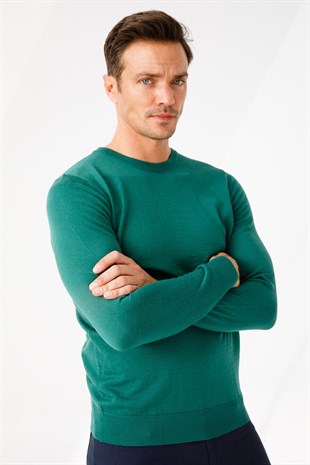 Мужской базовый свитер с круглым вырезом и трикотажным свитером Зеленый