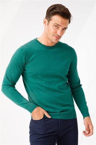 Мужской базовый свитер с круглым вырезом и трикотажным свитером Зеленый