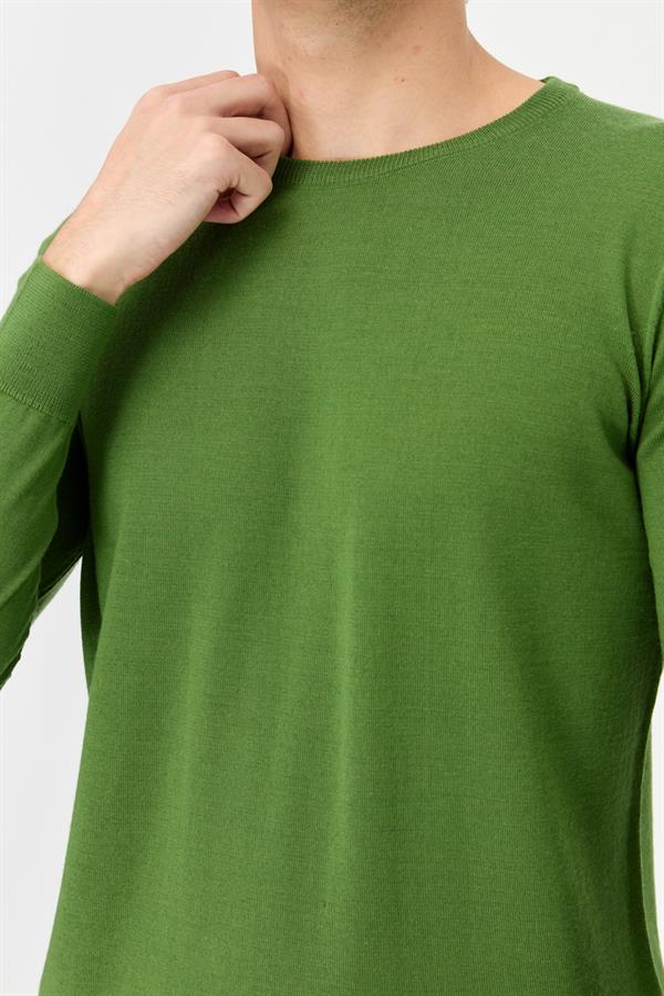 Erkek Basic Sıfır Yaka İnce Triko Kazak K.Yosun