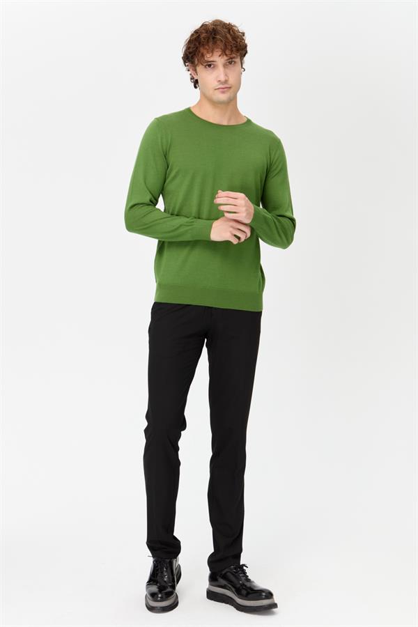 Erkek Basic Sıfır Yaka İnce Triko Kazak K.Yosun