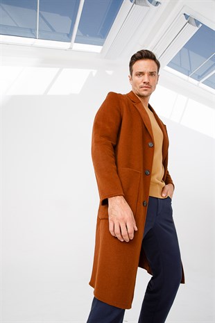 Мужской базовый свитер с круглым вырезом и трикотажем Светло-коричневый