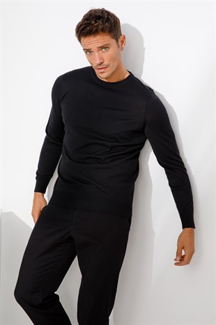 Мужской базовый свитер с круглым вырезом и трикотажным свитером Черный