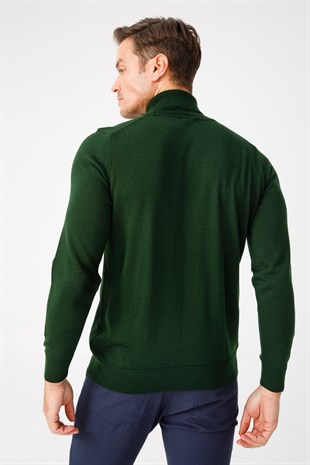 Мужской Базовый Свитер с круглым вырезом Темно-зеленого цвета
