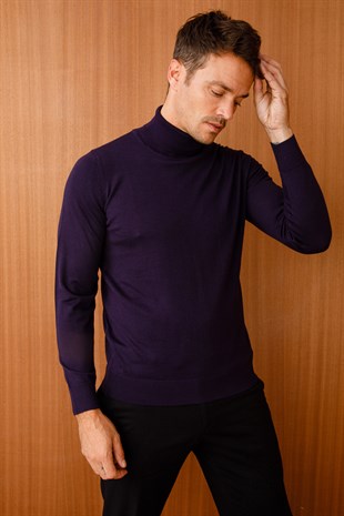 Мужской Базовый свитер с круглым вырезом темно-фиолетовый