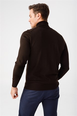 Мужской Базовый свитер с круглым вырезом темно-коричневый