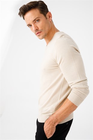 Мужской базовый трикотажный свитер с v-образным вырезом Бежевый