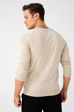 Мужской базовый трикотажный свитер с v-образным вырезом Бежевый