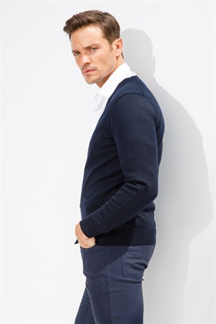 Мужской базовый трикотаж с V-образным вырезом Кардиган темный Nave