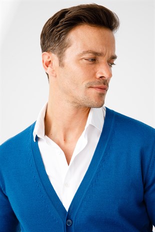 Мужской базовый трикотаж с V-образным вырезом Кардиган Синий