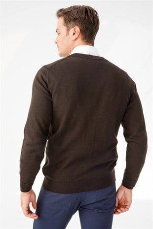 Мужской базовый трикотаж с V-образным вырезом Кардиган коричневый