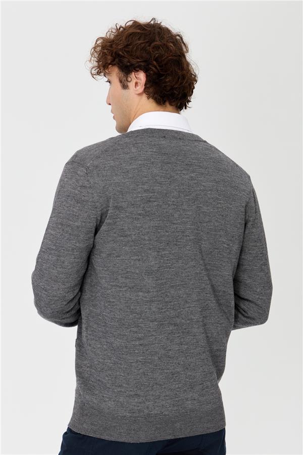 Мужской базовый трикотаж с V-образным вырезом Кардиган Светло-серый