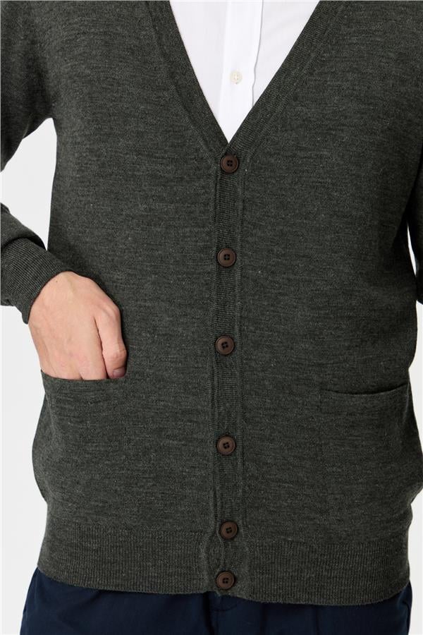 Мужской базовый трикотаж с V-образным вырезом Кардиган темно-серый