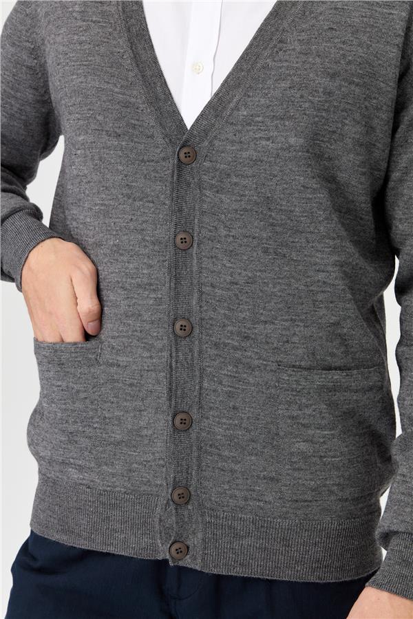 Мужской базовый трикотаж с V-образным вырезом Кардиган Светло-серый